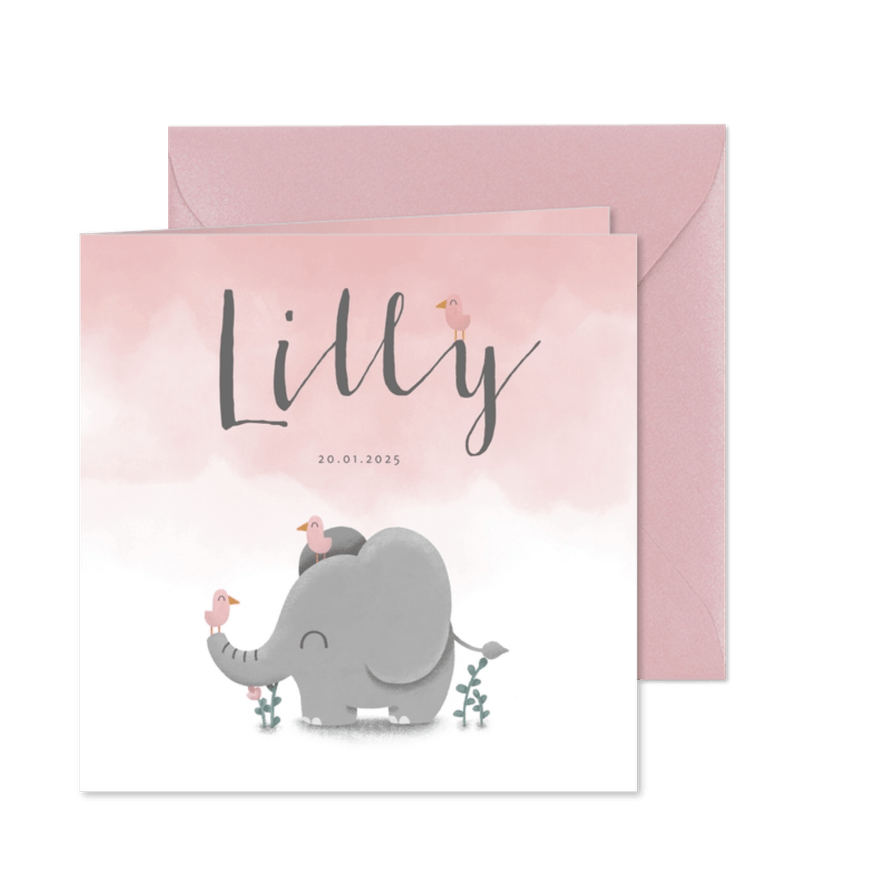 Danksagung Geburt Elefant rosa Foto innen - Karteneindruck