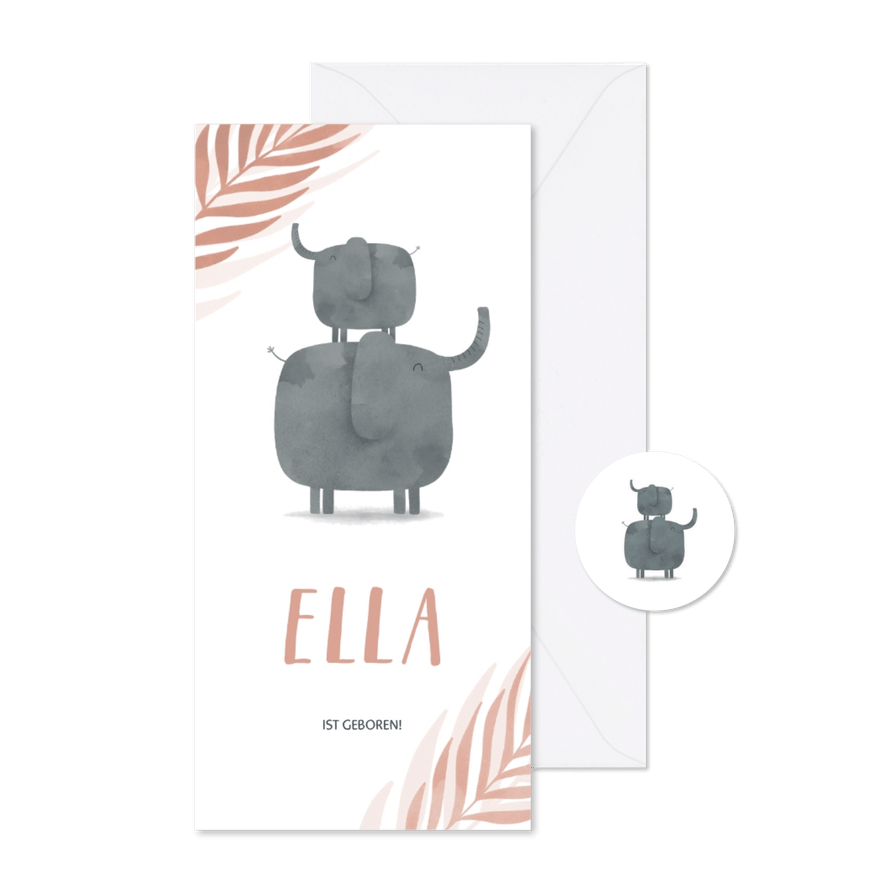 Danksagung Geburt Elefanten kleine Schwester - Karteneindruck