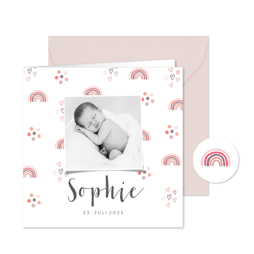 Danksagung Geburt Foto Regenbogen rosa - Karteneindruck