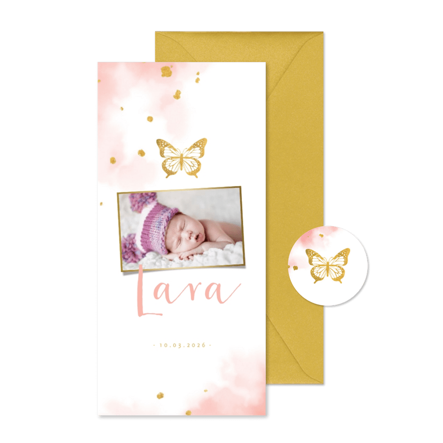 Danksagung Geburt Foto Schmetterling Goldoptik - Karteneindruck
