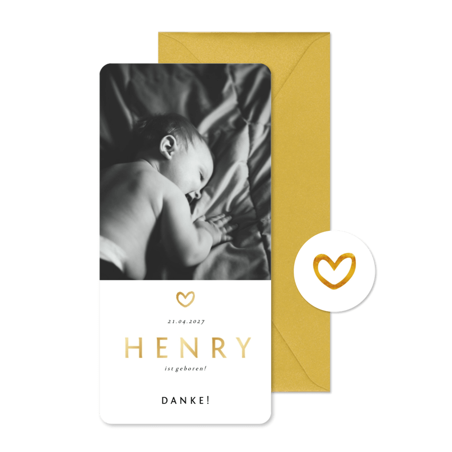 Danksagung Geburt Foto & Goldakzente - Karteneindruck
