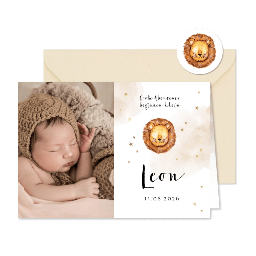 Danksagung Geburt Foto & kleiner Löwe - Karteneindruck

