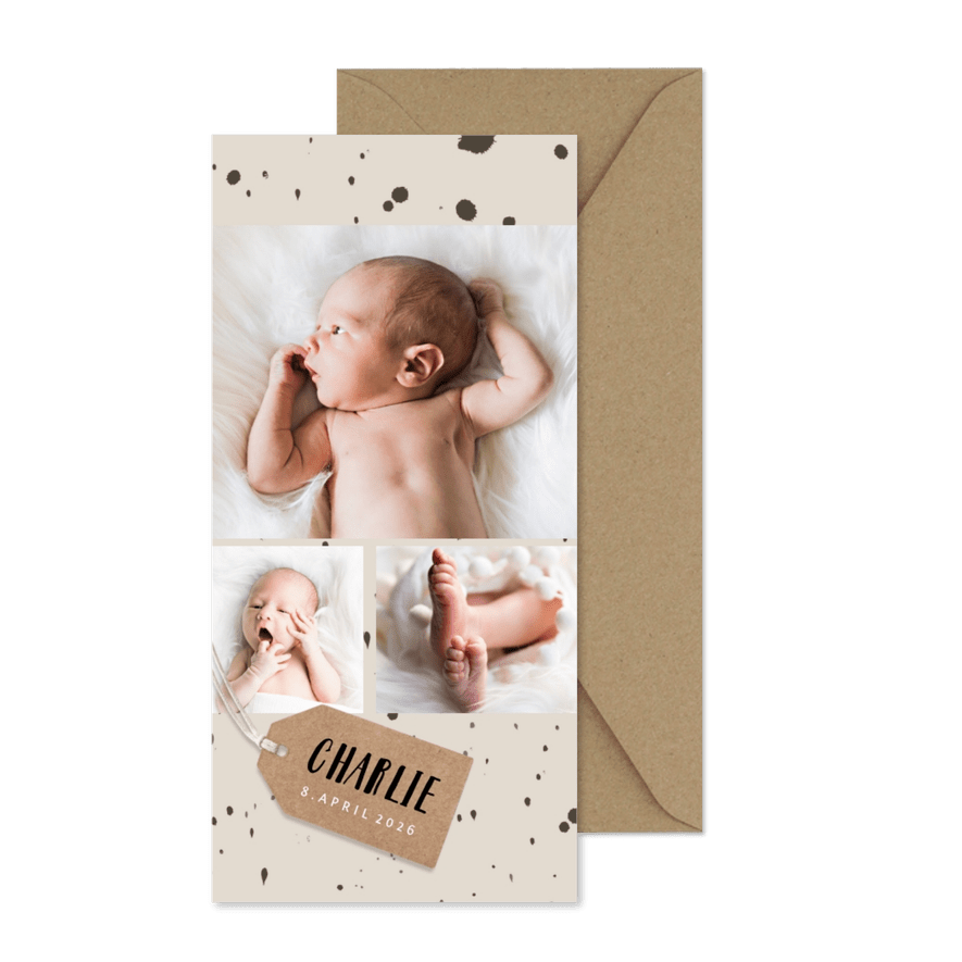 Danksagung Geburt Fotocollage Kleckse braun - Karteneindruck
