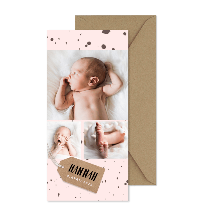 Danksagung Geburt Fotocollage Kleckse rosa - Karteneindruck
