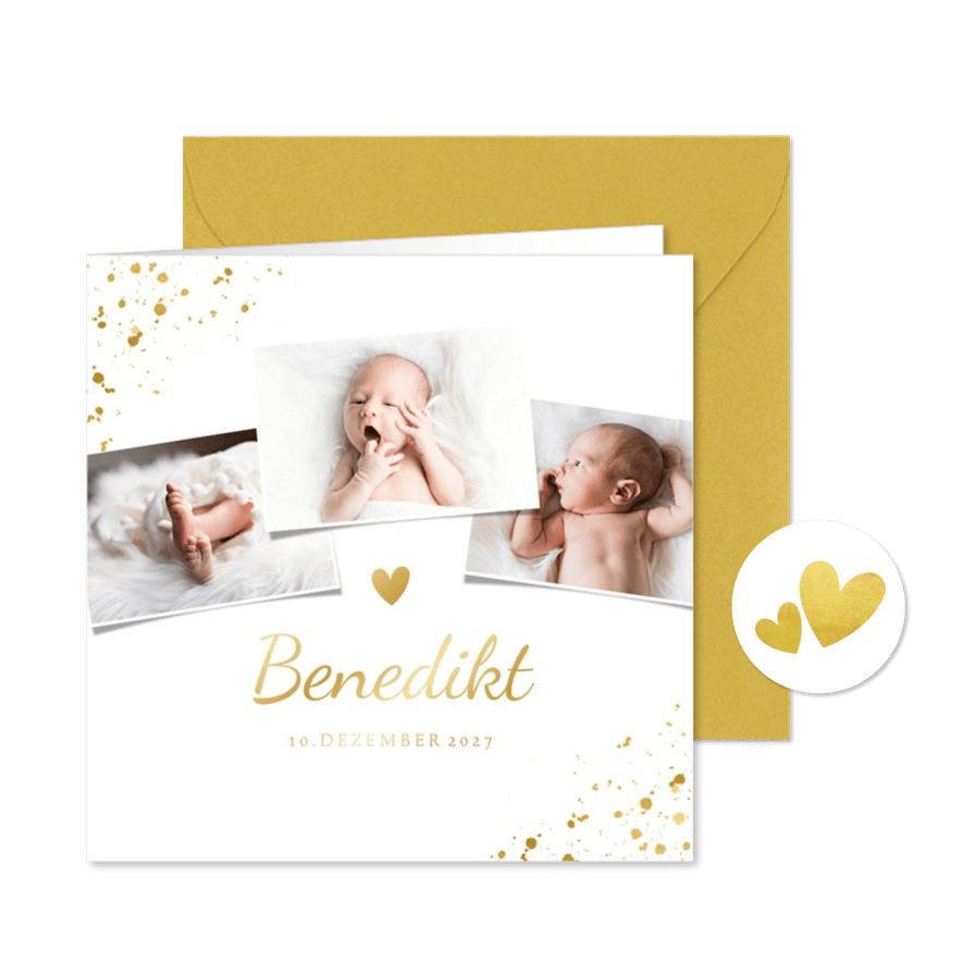 Danksagung Geburt Fotos und Goldakzente - Karteneindruck