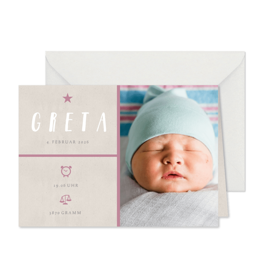 Danksagung Geburt grafisch rosé eigenes Foto - Karteneindruck
