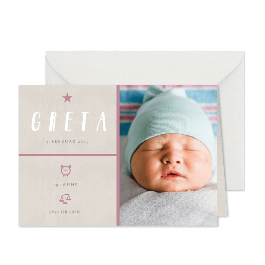Danksagung Geburt grafisch rosé eigenes Foto - Karteneindruck