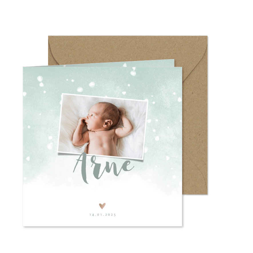 Danksagung Geburt grün eigenes Foto & Schnee - Karteneindruck