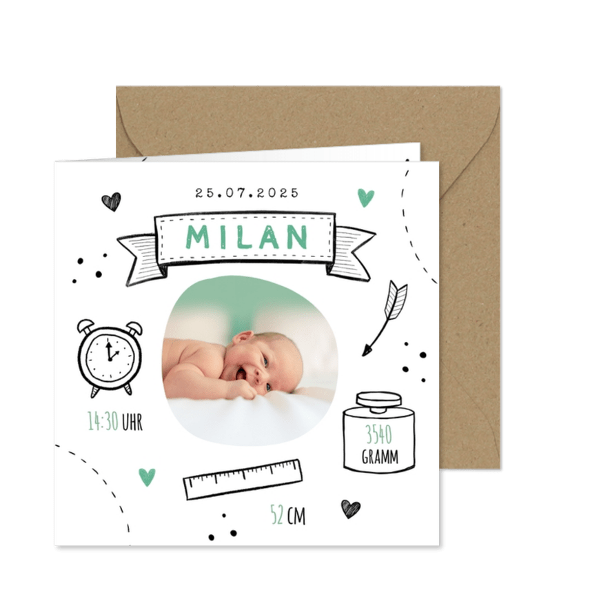 Danksagung Geburt Junge Fotos & Doodles - Karteneindruck