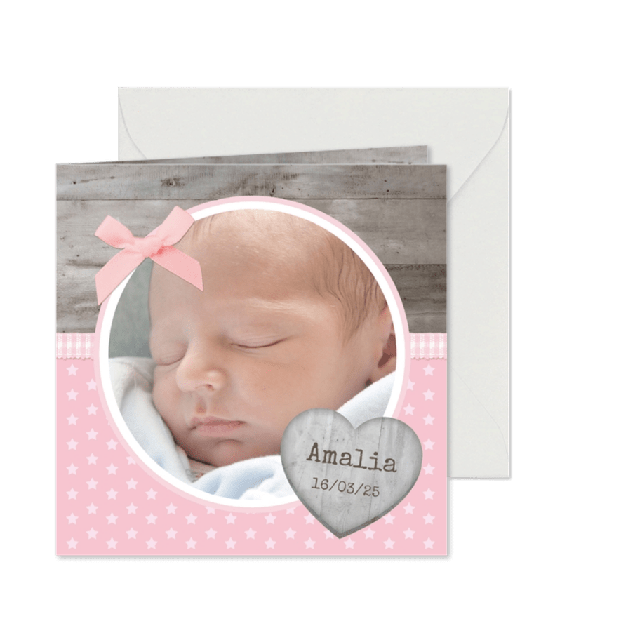 Danksagung Geburt klassisch Fotos und Schleife - Karteneindruck