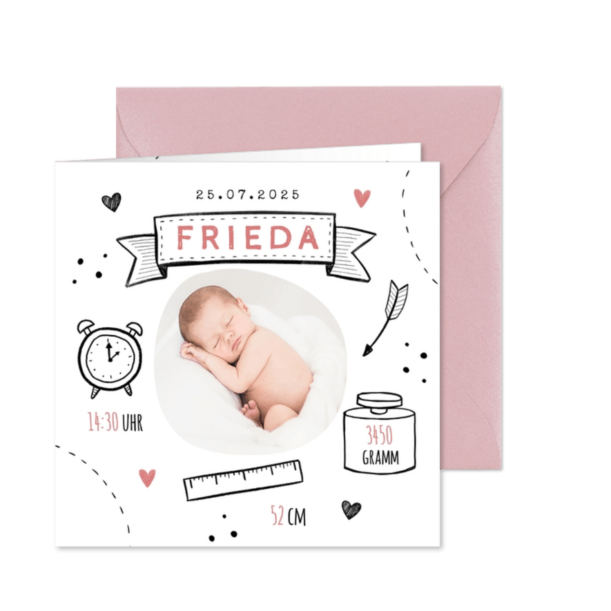Danksagung Geburt Mädchen Fotos & Doodles - Karteneindruck
