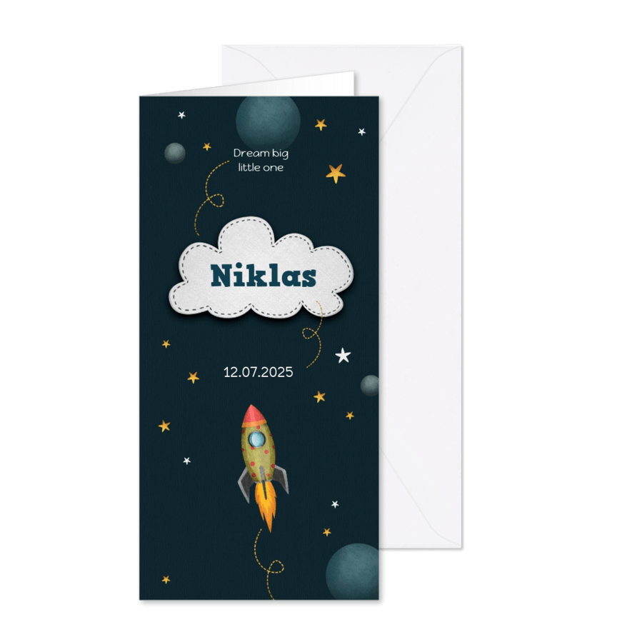 Danksagung Geburt Rakete & Sterne Foto innen - Karteneindruck