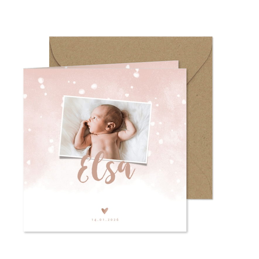Danksagung Geburt rosa eigenes Foto & Schnee - Karteneindruck
