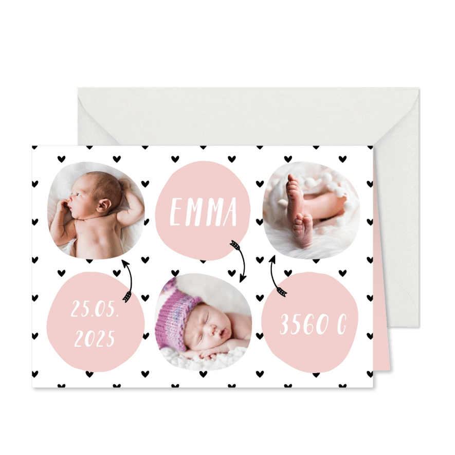 Danksagung Geburt rosa Kreise Fotocollage - Karteneindruck