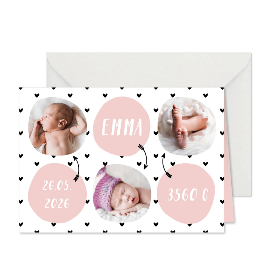 Danksagung Geburt rosa Kreise Fotocollage - Karteneindruck