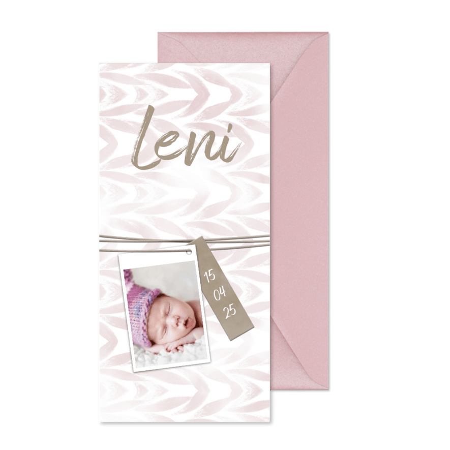 Danksagung Geburt rosé Foto Anhänger mit Schnur - Karteneindruck