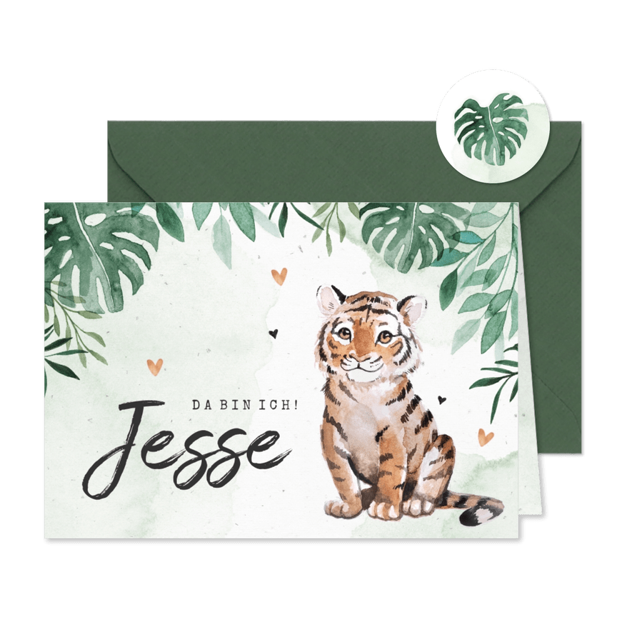 Danksagung Geburt Tiger botanisch grün Foto innen - Karteneindruck