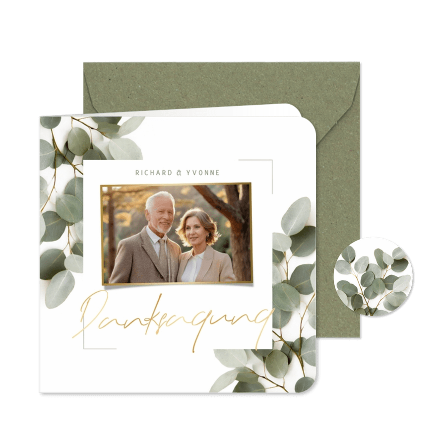 Danksagung Goldene Hochzeit Eukalyptus - Karteneindruck
