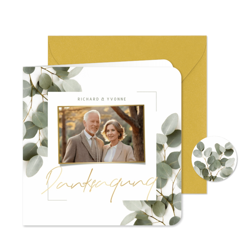 Danksagung Goldene Hochzeit Eukalyptus - Karteneindruck