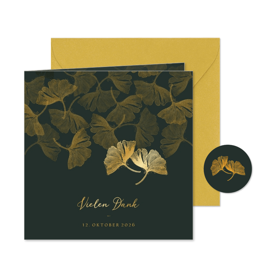 Danksagung Goldene Hochzeit Ginkgoblätter - Karteneindruck