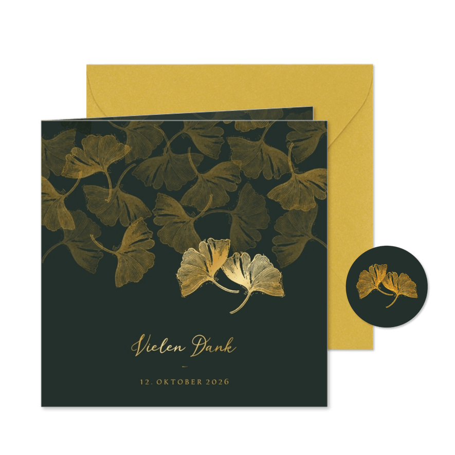 Danksagung Goldene Hochzeit Ginkgoblätter - Karteneindruck
