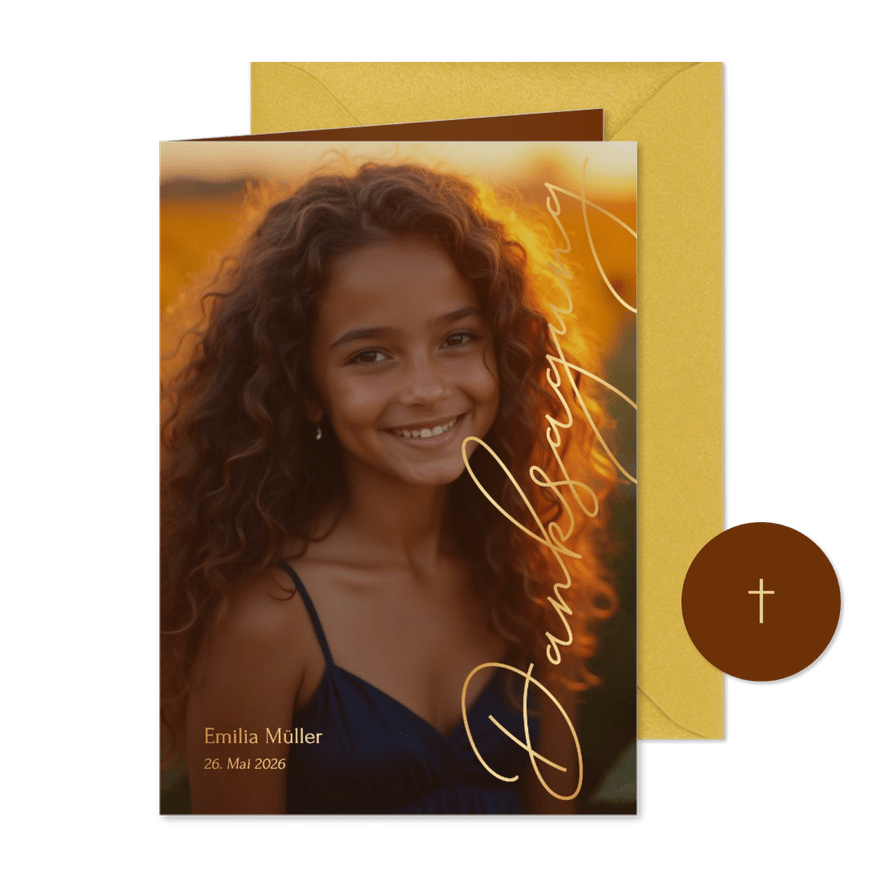 Danksagung Goldschrift Konfirmation großes Foto - Karteneindruck
