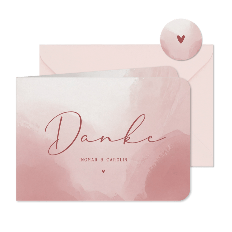 Danksagung Hochzeit altrosa Aquarell - Karteneindruck