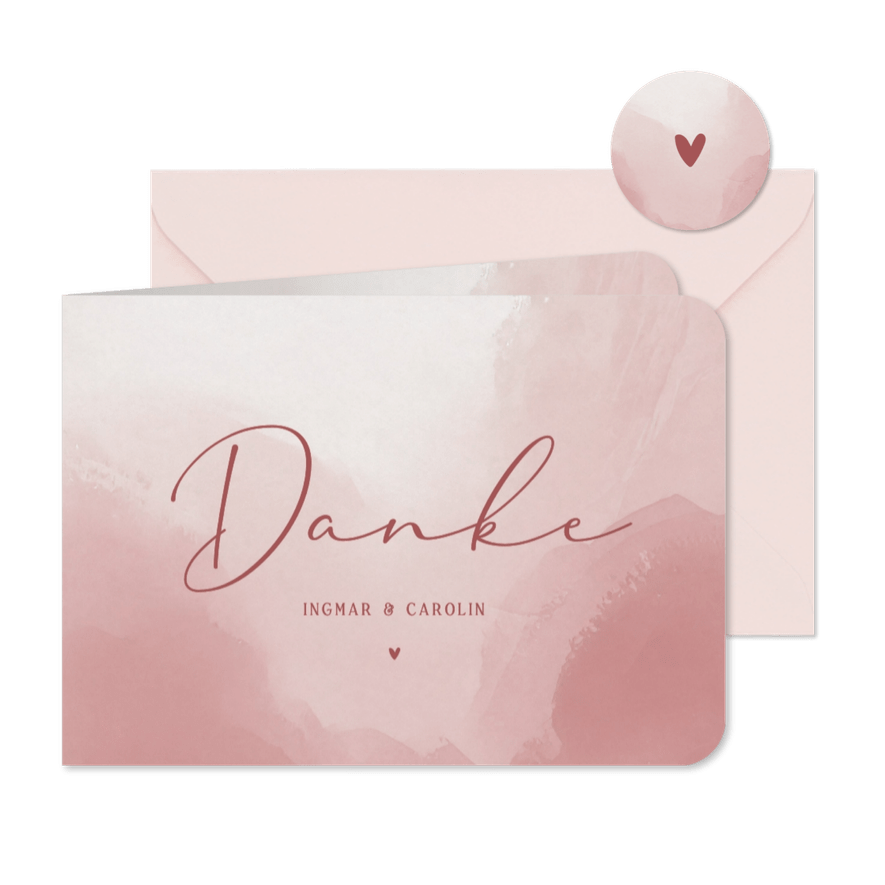 Danksagung Hochzeit altrosa Aquarell - Kartenvorschau
