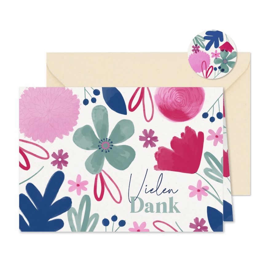 Danksagung Hochzeit Aquarellblumen - Karteneindruck