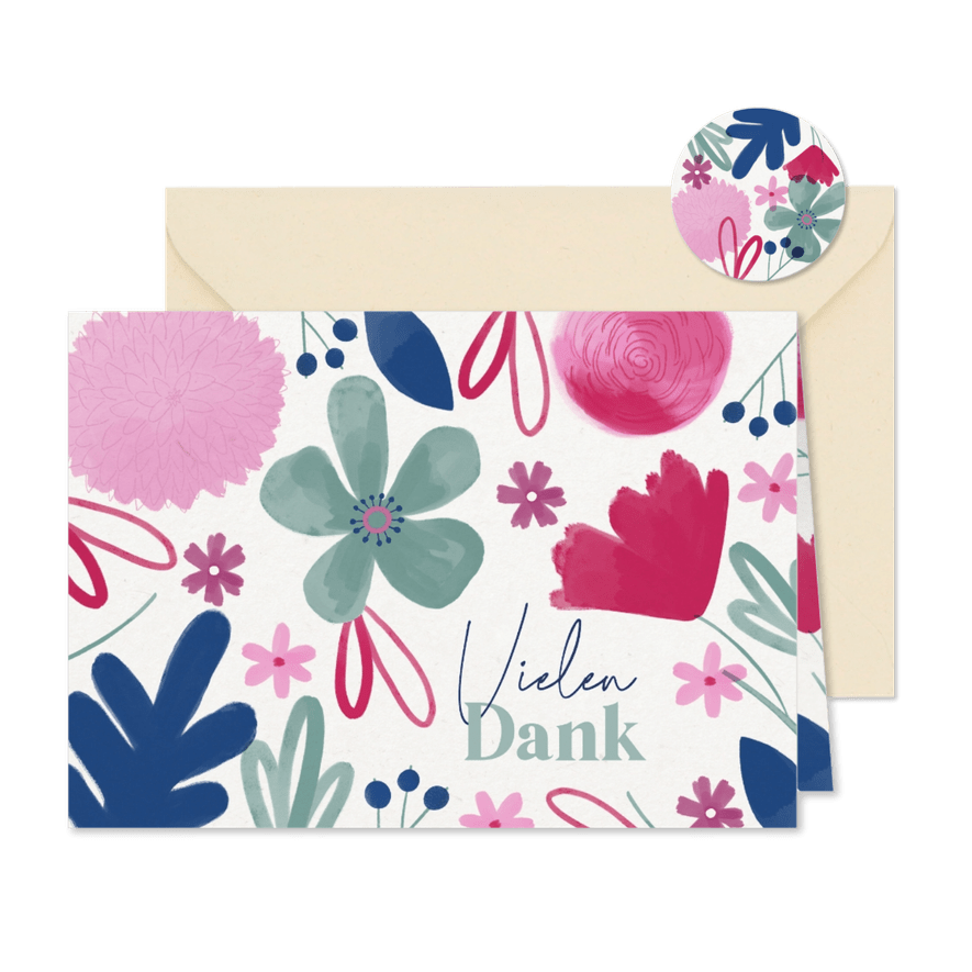 Danksagung Hochzeit Aquarellblumen - Karteneindruck