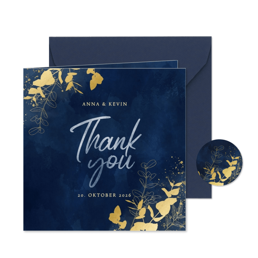 Danksagung Hochzeit Eukalyptus Goldlook - Karteneindruck
