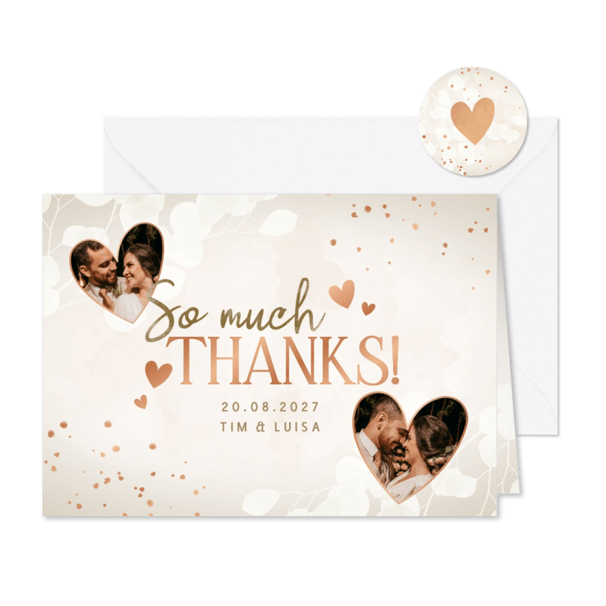 Danksagung Hochzeit Fotos Herzen Kupfer - Karteneindruck
