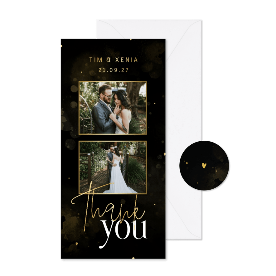 Danksagung Hochzeit Fotos schwarz-gold - Karteneindruck