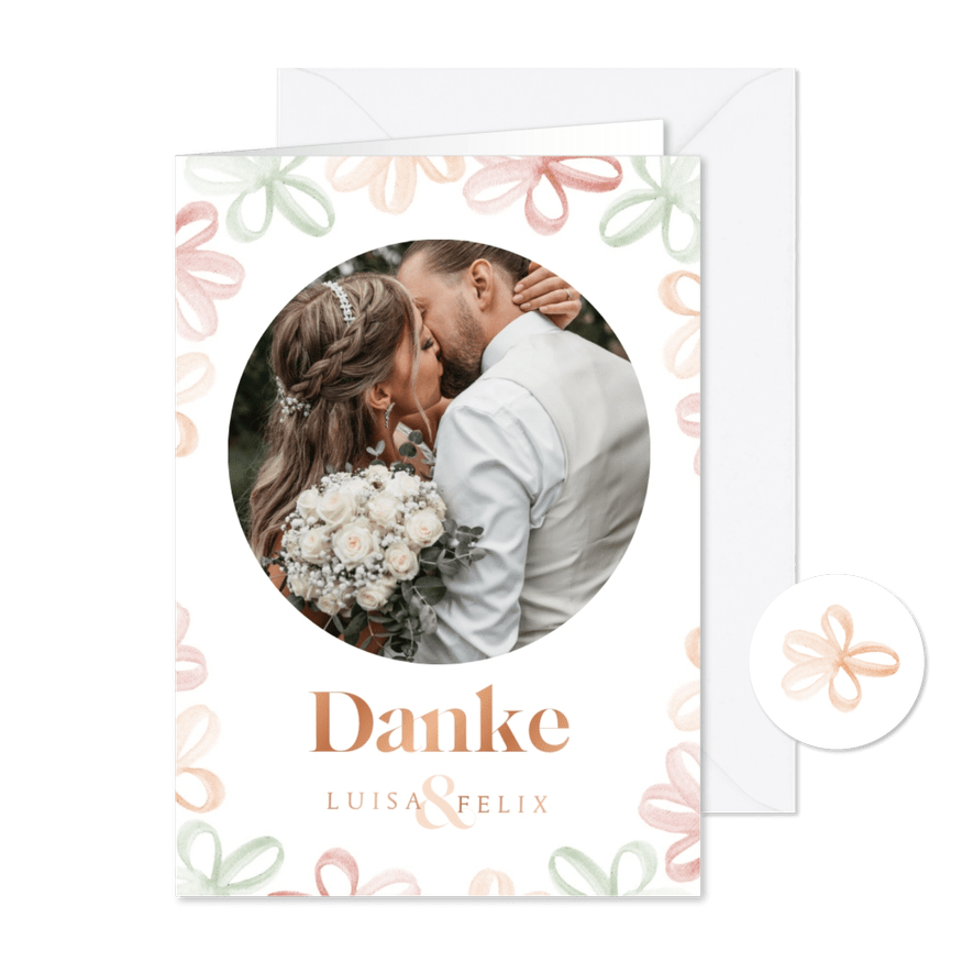 Danksagung Hochzeit Frühlingsblumen, Foto & Kupferdruck - Karteneindruck
