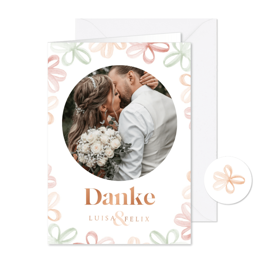 Danksagung Hochzeit Frühlingsblumen, Foto & Kupferdruck - Karteneindruck