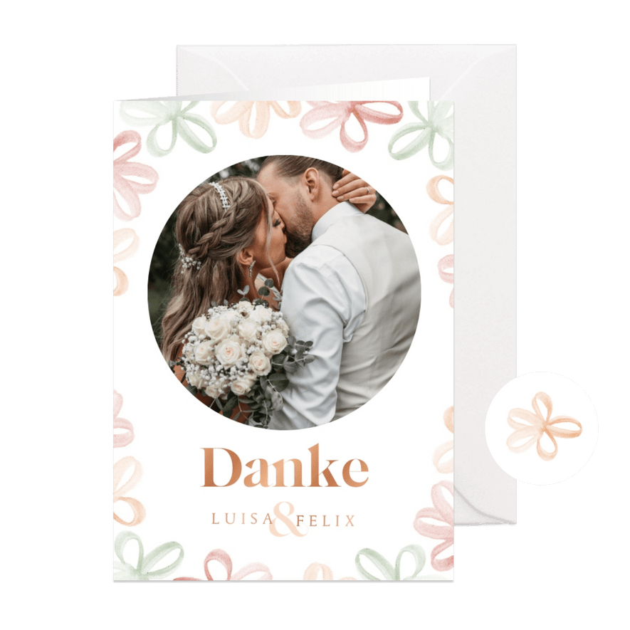 Danksagung Hochzeit Frühlingsblumen, Foto & Kupferdruck - Karteneindruck
