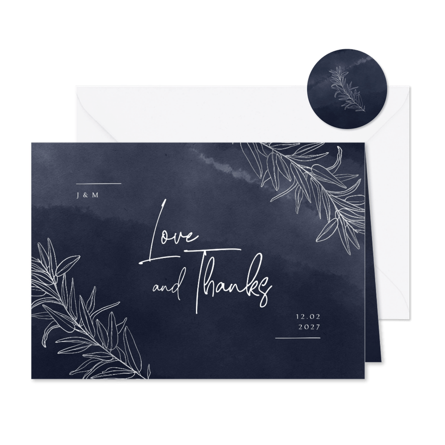 Danksagung Hochzeit Silber-Zweige auf Nachtblau - Karteneindruck

