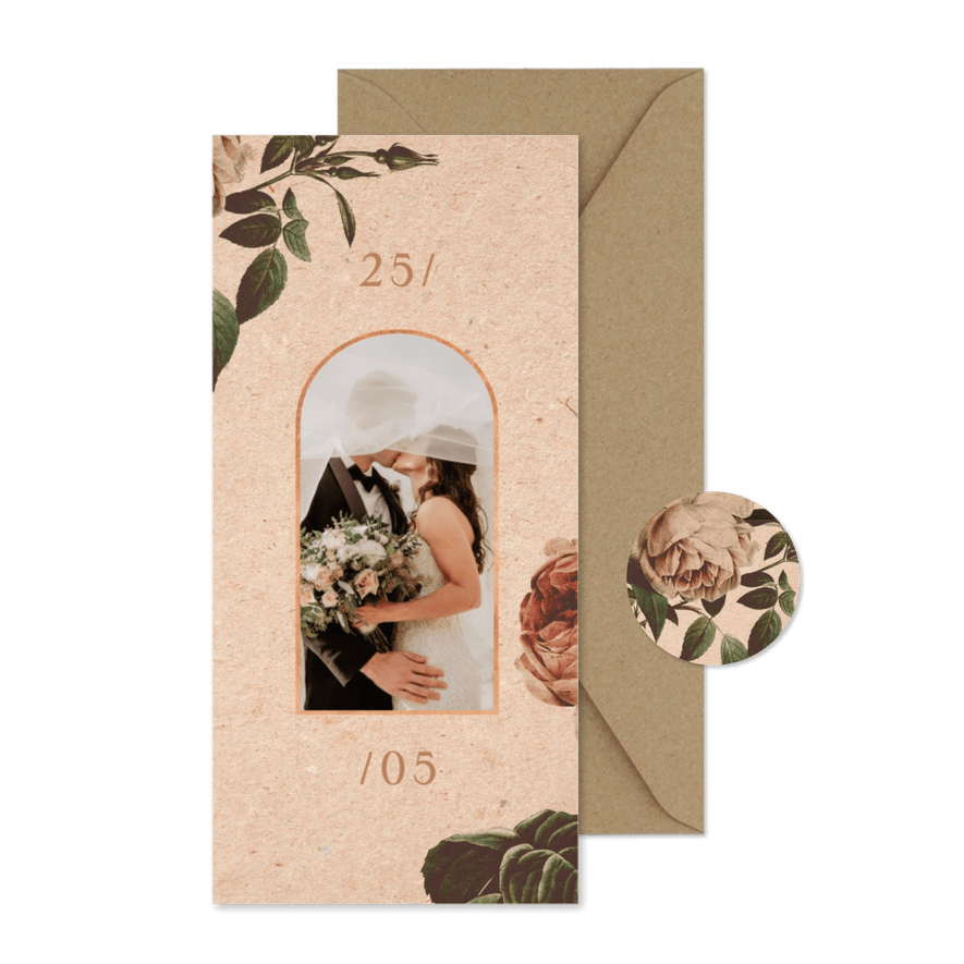 Danksagung Hochzeit Vintagerosen auf Kraftpapier - Karteneindruck