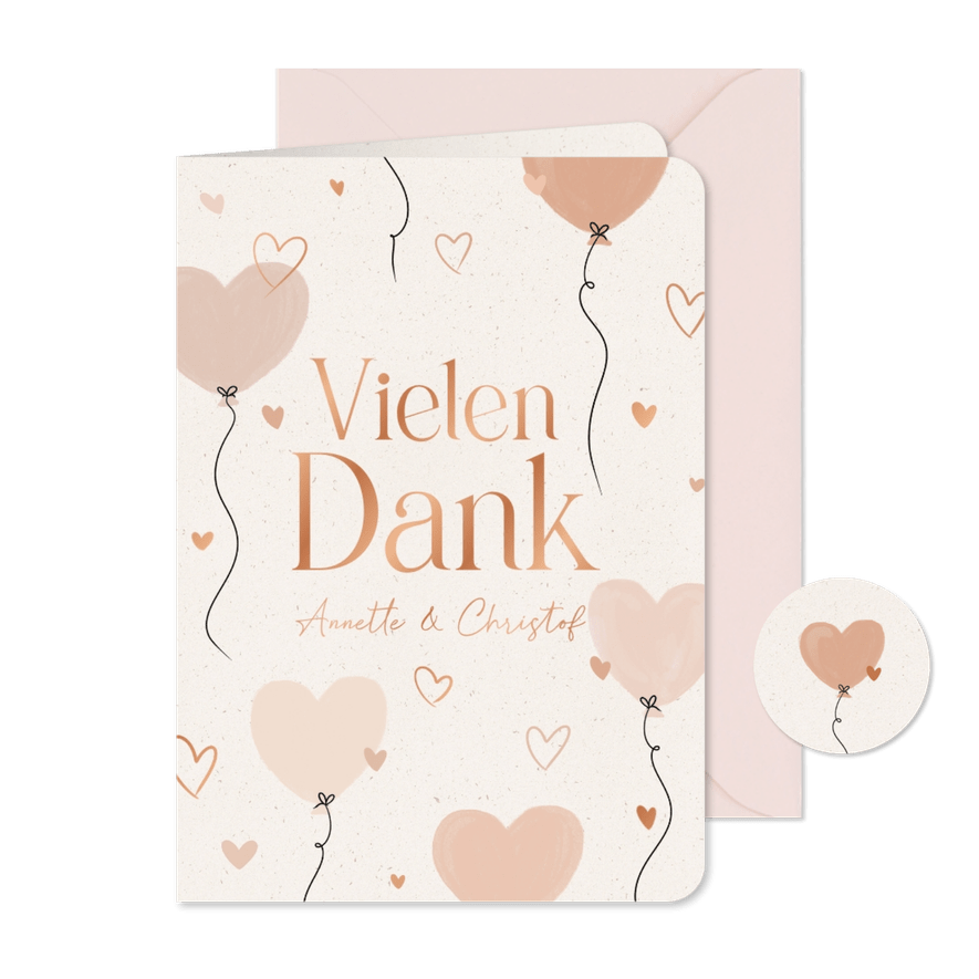 Danksagung Hochzeitsjubiläum Herzluftballons - Karteneindruck