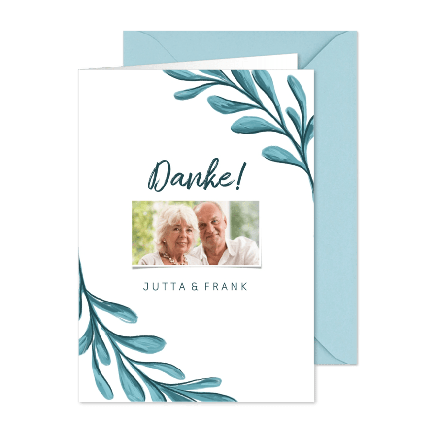 Danksagung Hochzeitstag eigenes Foto & Zweige - Karteneindruck