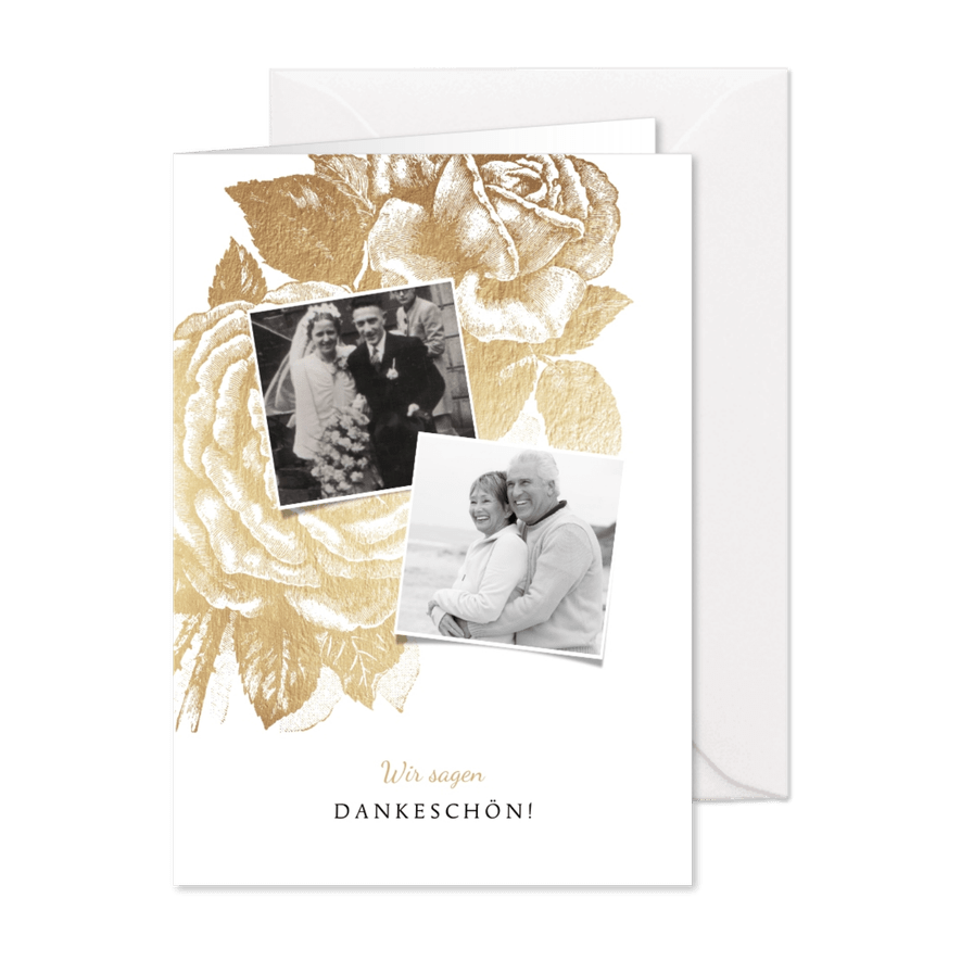 Danksagung Jubiläum Hochzeitstag Fotos & Rosen - Karteneindruck
