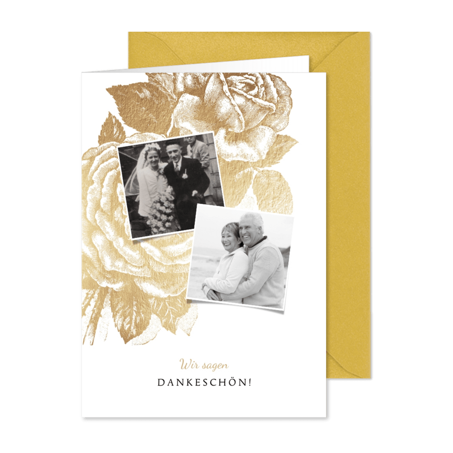 Danksagung Jubiläum Hochzeitstag Fotos & Rosen - Karteneindruck

