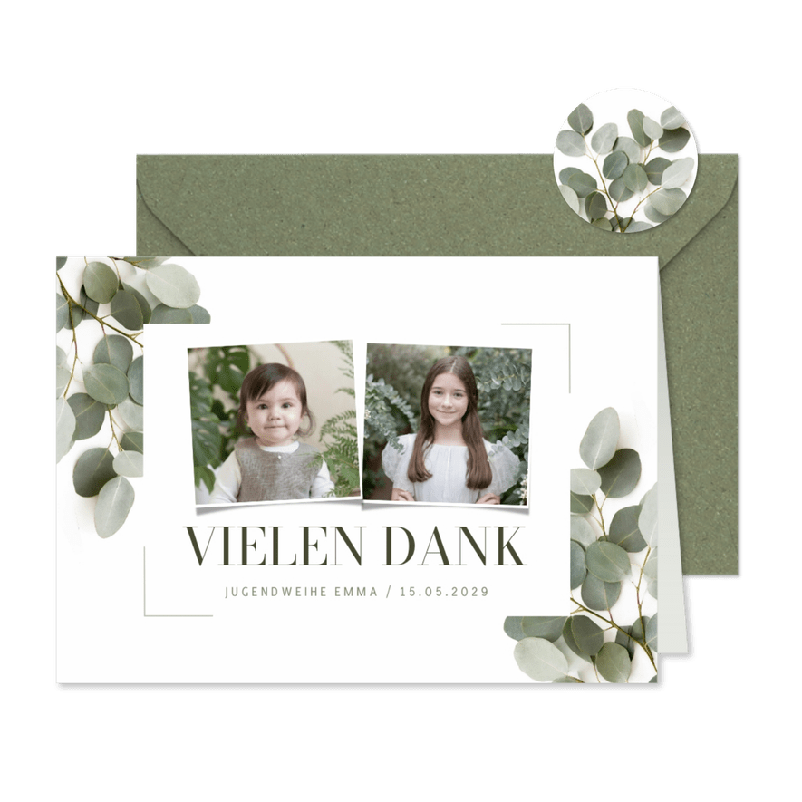 Danksagung Jugendweihe Fotos Eukalyptus grafisch - Karteneindruck