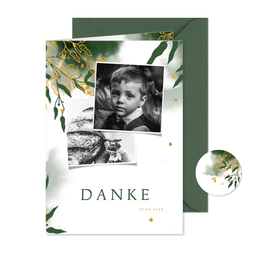 Danksagung Kommunion botanisch mit Fotos - Karteneindruck