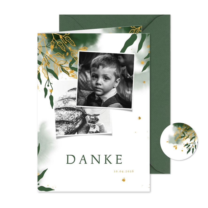 Danksagung Kommunion botanisch mit Fotos - Karteneindruck
