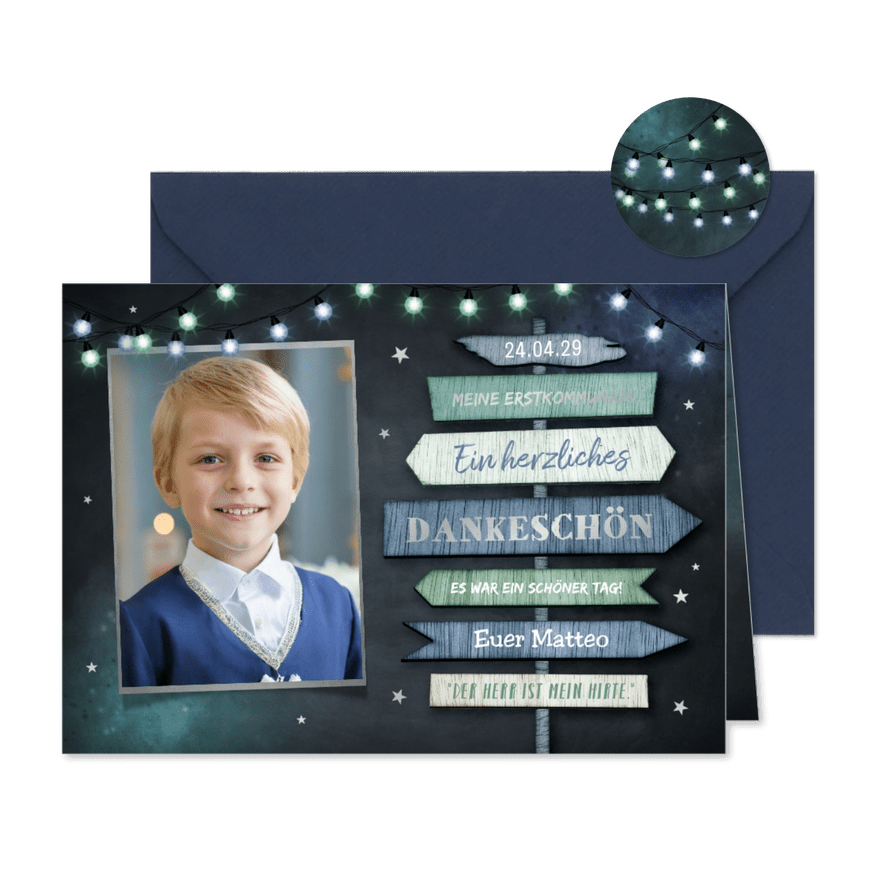 Danksagung Kommunion Foto & Wegweiser Silberdruck - Karteneindruck
