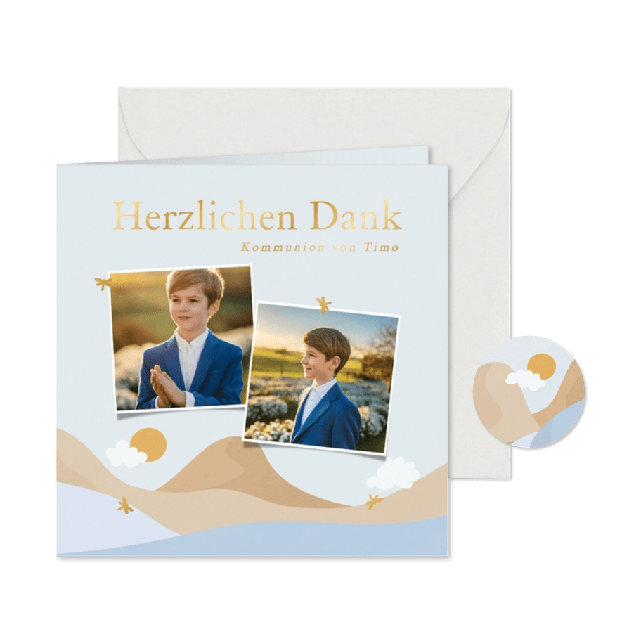 Danksagung Kommunion Landschaft mit Sonne - Karteneindruck
