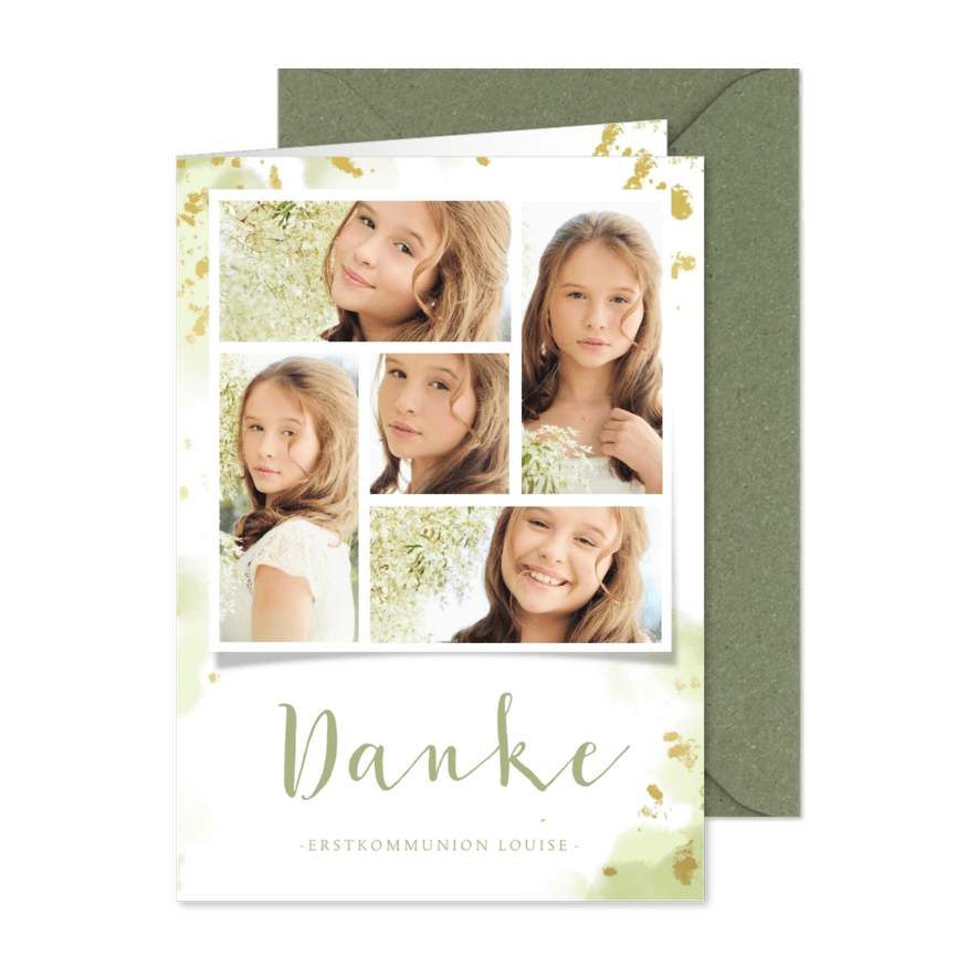 Danksagung Kommunion mit Fotos Mädchen - Karteneindruck