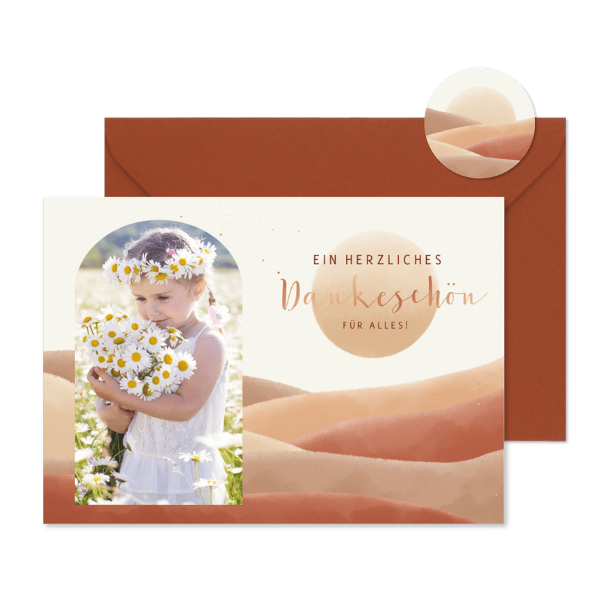 Danksagung Kommunion Sonne, Wellenlandschaft & Kupfer - Karteneindruck
