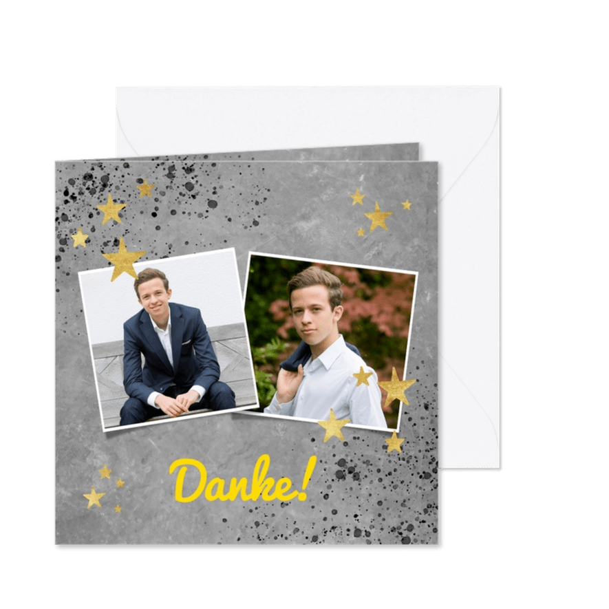 Danksagung Konfirmation Betonlook, Fotos und Sterne - Karteneindruck
